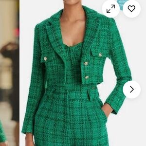 `Aqua x Maeve Reilly Green Tweed Cropped Jacket